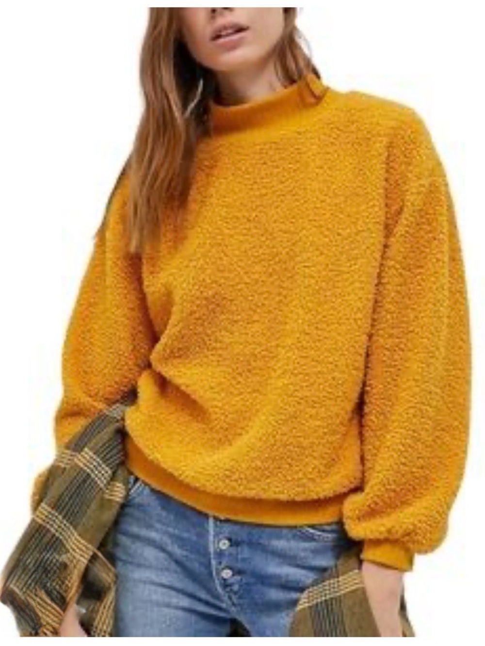 Porridge Anthropologie Prynne Sherpa Mock Neck Sweater Mustard Yellow Small